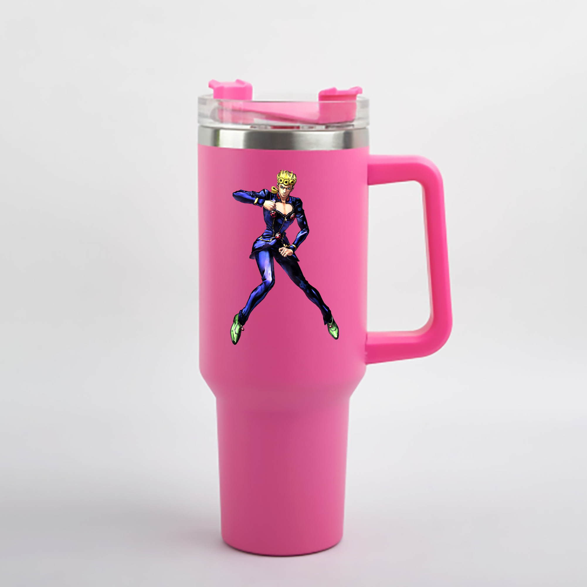 （画像用） ジョジョの奇妙な冒険 ジョルノ?ジョバァーナ JoJo's Bizarre Adventure Giorno Giovanna 1200mL車用タンブラー - クリスタルステッカー（プラスチックストロー付き）